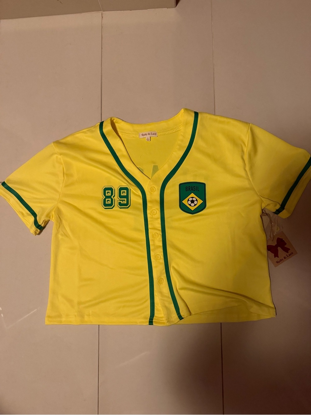 Woman’s ' Yellow Brasil Baseball-Style Top